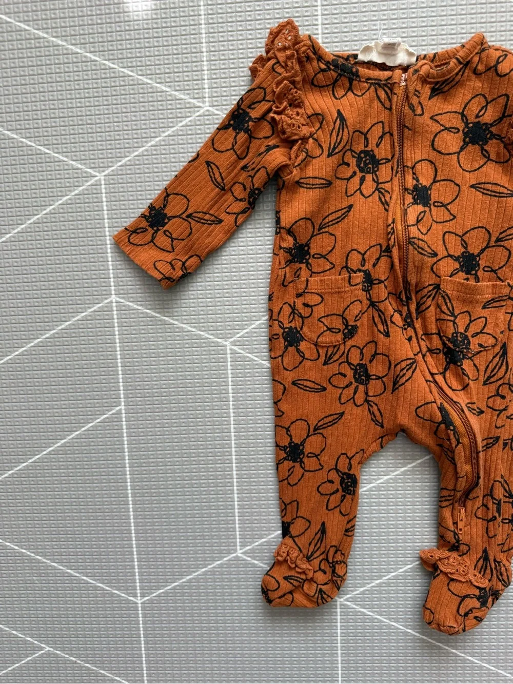Jessica Simpson|Baby girl Rust Orange Floral Ruffled  Ribbed footies,long sleeve